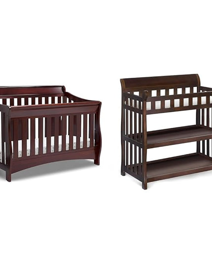 Delta Children Bentley 4-in-1 Convertible Crib and Eclipse Changing Table Bundle, Black Cherry - LeafyLoom