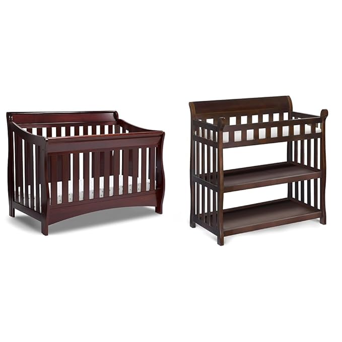 Delta Children Bentley 4-in-1 Convertible Crib and Eclipse Changing Table Bundle, Black Cherry - LeafyLoom