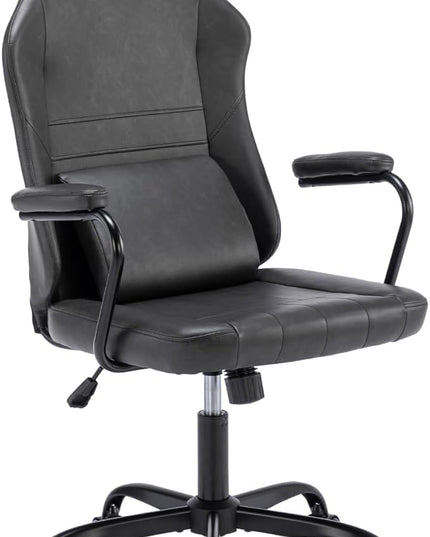 Executive Office Chair, Home Office Desk Chair, High Back PU Leather Desk Chair, 360° Swivel Computer Chair, Height Adjustable Tilt Vanity Task Chair for Office, Reading Meeting Room - LeafyLoom