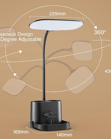Mubarek Desk Lamps for Office Lamp 8W+3 Light Colors, USB Rechargeable & Dimmable Office Desk Lamp with USB Charging Port, 60LED+150Lumen LED Desk Lamps for Home Office Lamp LED Desk Light with Pen - LeafyLoom