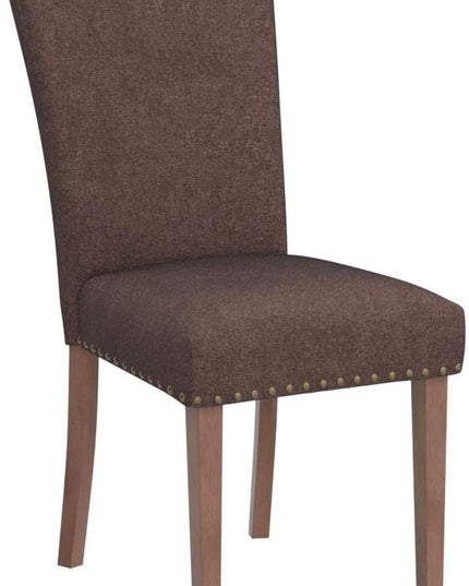 COLAMY Upholstered Parsons Dining Chairs Set of 4, Fabric Dining Room Kitchen Side Chair with Nailhead Trim and Wood Legs - Brown - LeafyLoom