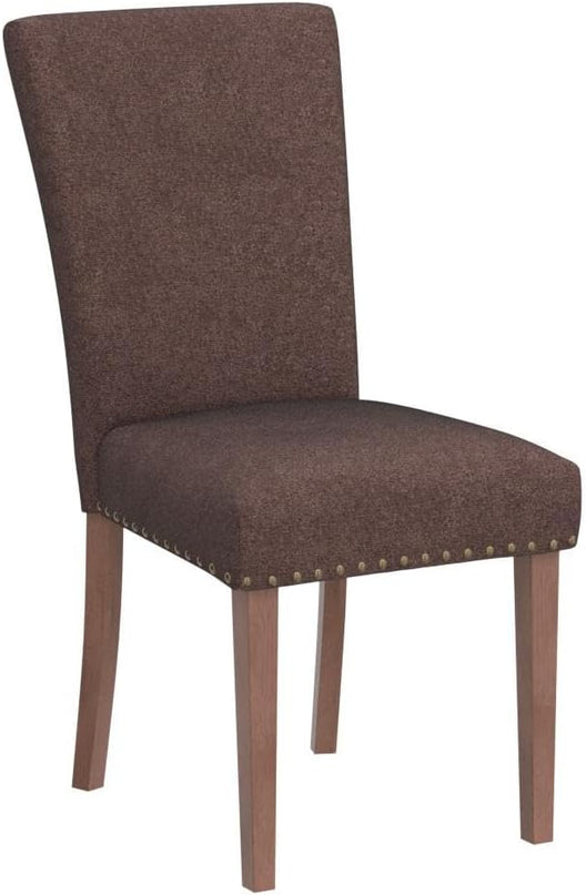 COLAMY Upholstered Parsons Dining Chairs Set of 4, Fabric Dining Room Kitchen Side Chair with Nailhead Trim and Wood Legs - Brown - LeafyLoom