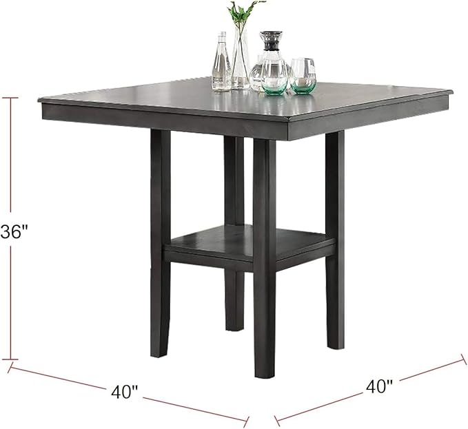 NicBex Small Dining Table Set for 4 Breakfast Nook Table Set Counter Height 5Pc Set Square Dining Table with Shelves Cushion Seat Ladder Back High Chairs Solid Wood, Grey - LeafyLoom