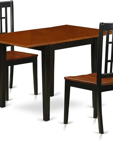 East West Furniture NDNI3-BCH-W Norden 3 Piece Set Contains a Rectangle Dining Room Table with Dropleaf and 2 Kitchen Chairs, 30x48 Inch - LeafyLoom