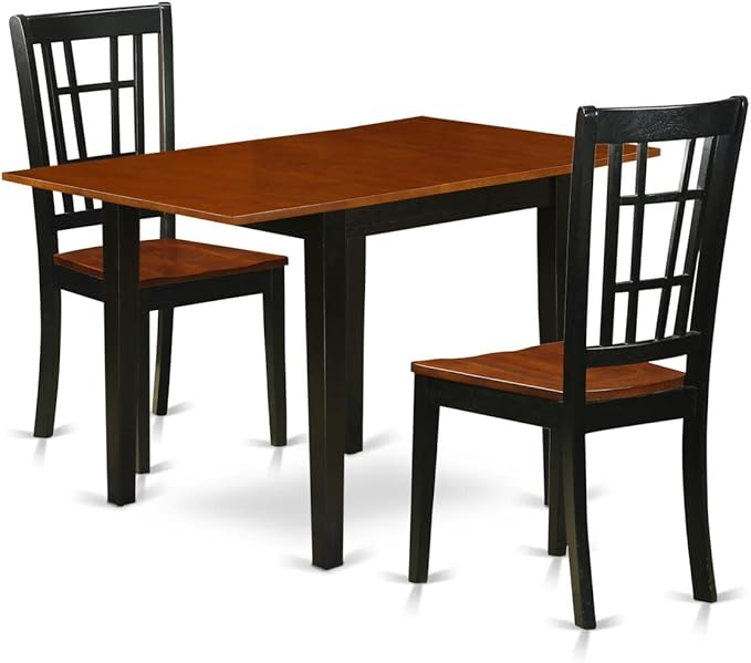East West Furniture NDNI3-BCH-W Norden 3 Piece Set Contains a Rectangle Dining Room Table with Dropleaf and 2 Kitchen Chairs, 30x48 Inch - LeafyLoom