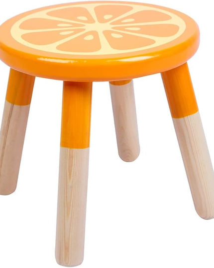 9 Inch Kids Solid Hard Wood Fruit Chair, Crafted Hand-Painted Wood with Assembled Four-Legged Sitting Stool, Bedroom, Playroom, Orange Furniture Stool for Toddler, Children, Boys, Girls(Orange) - LeafyLoom