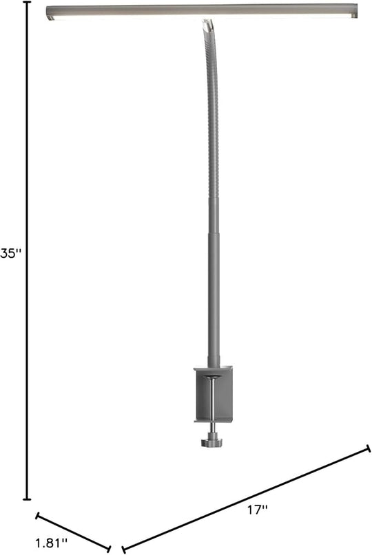 LED Desk Lamp for Office Home, Eye-Caring Desk Light with Stepless Dimming Adjustable Flexible Gooseneck, 10W USB Adapter Desk Lamp with Clamp for Reading, Study, Workbench (Grey) - LeafyLoom