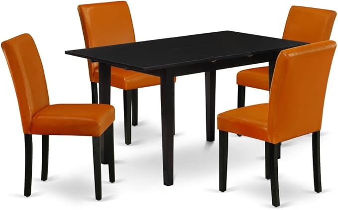East West Furniture Norfolk 5 Piece Set includes a Rectangle Dining Room Table with Butterfly Leaf and 4 Baked Bean Faux Leather Parson Chairs, 32x54 Inch, Black - LeafyLoom