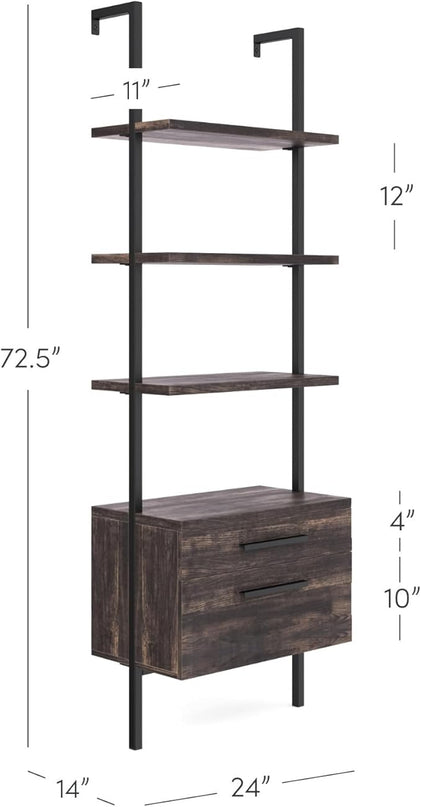Nathan James Theo Industrial Bookshelf with Wood Drawers and Matte Steel Frame, 3-Shelf, Nutmeg/Black - LeafyLoom