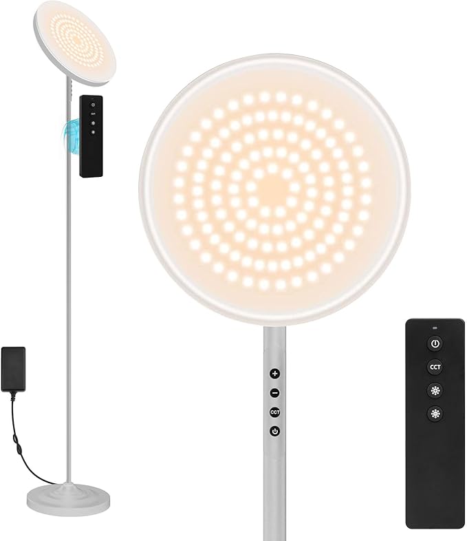 Floor Lamp, 36W/3600LM Super Bright Floor Lamp with Remote Control, Stepless Adjust Color Temperatures & Brightness, Torchiere Standing Lamp for Living Room Bedroom Office - LeafyLoom