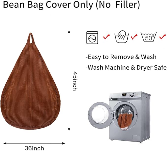 Bean Bag Chairs Cover (No Filler), for Adults,Teens,Kids,[Small 32 * 28 in] Coffee - LeafyLoom
