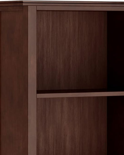 SIMPLIHOME Artisan SOLID WOOD 26 Inch Contemporary 5 Shelf Bookcase in Russet Brown, For the Living Room, Study Room and Office - LeafyLoom