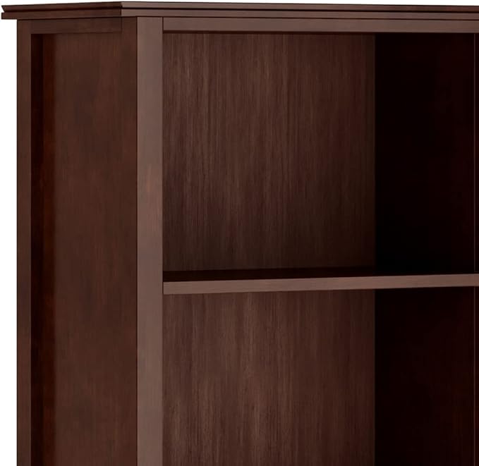 SIMPLIHOME Artisan SOLID WOOD 26 Inch Contemporary 5 Shelf Bookcase in Russet Brown, For the Living Room, Study Room and Office - LeafyLoom