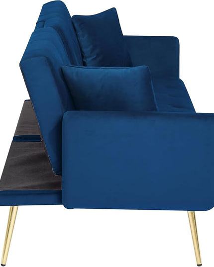 72.4" Mid-Century Modern Tufted Loveseat Sofa Living Room Furniture Sets with Cup Holder/2 Pillows/Adjusting Backrest Small Comfy Couch for Bedroom Apartment,Home Office,Navy Blue Sofá - LeafyLoom