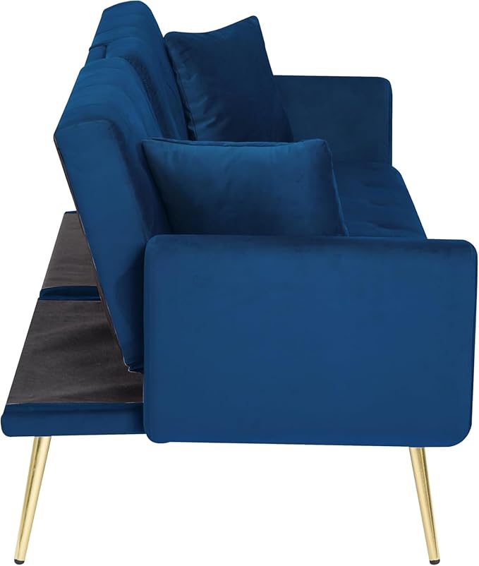72.4" Mid-Century Modern Tufted Loveseat Sofa Living Room Furniture Sets with Cup Holder/2 Pillows/Adjusting Backrest Small Comfy Couch for Bedroom Apartment,Home Office,Navy Blue Sofá - LeafyLoom