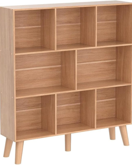 LEYAOYAO Wooden 8 Cube Book Shelf, Natural 3 Tier Bookshelf with Legs, Modern Open Storage Organizer,Boho Bookcase,Display Cabinet Shelf Free Standing Bookshelves for Bedroom,Living Room,Office - LeafyLoom