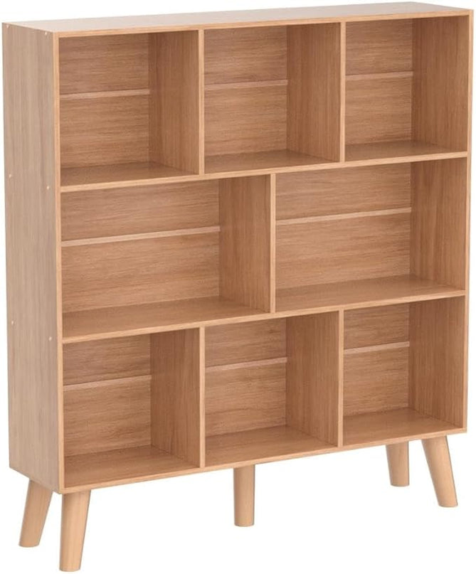 LEYAOYAO Wooden 8 Cube Book Shelf, Natural 3 Tier Bookshelf with Legs, Modern Open Storage Organizer,Boho Bookcase,Display Cabinet Shelf Free Standing Bookshelves for Bedroom,Living Room,Office - LeafyLoom