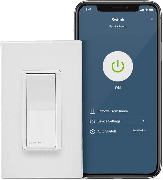 Leviton D215S-1BW Decora Smart Wi-Fi, No Hub Required (2nd Gen) 15A Light Switch Leviton