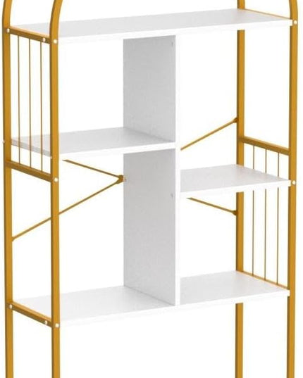YITAHOME Gold Arched Bookshelf and Bookcase, 5 Tier Standing Book Shelf, Storage Display Rack Shelves for Bedroom Living Room Office,White&Gold - LeafyLoom