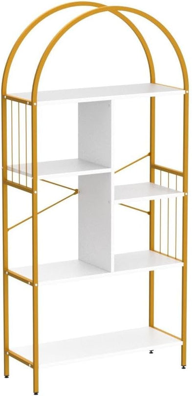 YITAHOME Gold Arched Bookshelf and Bookcase, 5 Tier Standing Book Shelf, Storage Display Rack Shelves for Bedroom Living Room Office,White&Gold - LeafyLoom