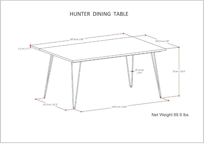 SIMPLIHOME Hunter SOLID MANGO WOOD and Metal Rectangle Industrial Table for The Dining Room, 66 inch, Umber Brown - LeafyLoom