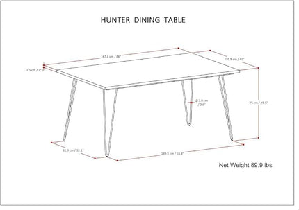 SIMPLIHOME Hunter SOLID MANGO WOOD and Metal Rectangle Industrial Table for The Dining Room, 66 inch, Light Brown - LeafyLoom