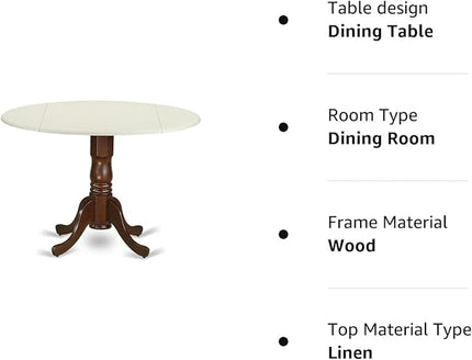 East West Furniture DLT-LMA-TP Dublin Modern Kitchen Table - a Round Dining Table Top with Dropleaf & Pedestal Base, 42x42 Inch, Linen White & Mahogany - LeafyLoom