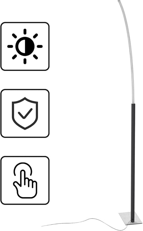 Arc Corner Floor Lamp - 3000K Warm White & 3 Brightness Presets - Curved LED Standing Lamp with Touch Switch - 63" Modern Floor Lamp for Living Room, Bedroom (Black) - LeafyLoom