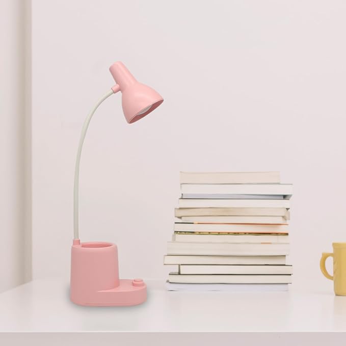 Battery Operated lamp,Small Lamps for Small Spaces,Pink Desk lamp,kids battery lamps for tables,Cute pen holder for desk,360° Rotating Hose,Adjust The Angle of Light Source at Will,Led Desk Lamps - LeafyLoom