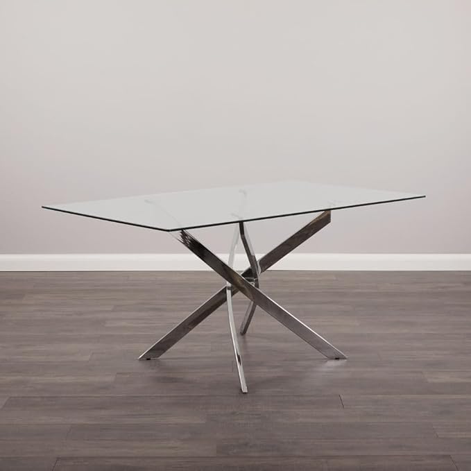 Uptown Club Glass Dining Table with Versatile Rectangular Designs, Tempered Surfaces, and Sturdy Bases for Modern Homes, Seats 4 to 8 People, Elegant Statement Piece, 63" x 36" Silver - LeafyLoom