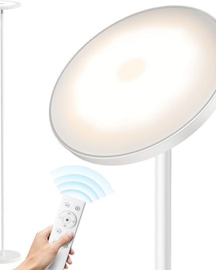SUNMORY Floor Lamps for Living Room, 32W/3000LM Super Bright LED Floor Lamp with Remote Control, 69" Tall Standing Lamp with Stepless Dimmable, Modern Torchiere Corner Lamp for Bedroom, Office White - LeafyLoom