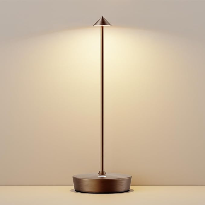 Cordless Rechargeable Table Lamp-6000mAh Outdoor Waterproof Battery Operated Table Light-LED Touch Dimmable Desk Lamps-Patio Dining Restaurant Home Living Room Brown - LeafyLoom