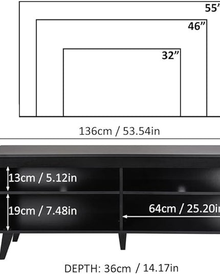 Madesa TV Stand Cabinet with 4 Shelves and Cable Management, Entertainment Center for TVs up to 55 Inches, Wooden, 23'' H x 15'' D x 53'' L – Black - LeafyLoom