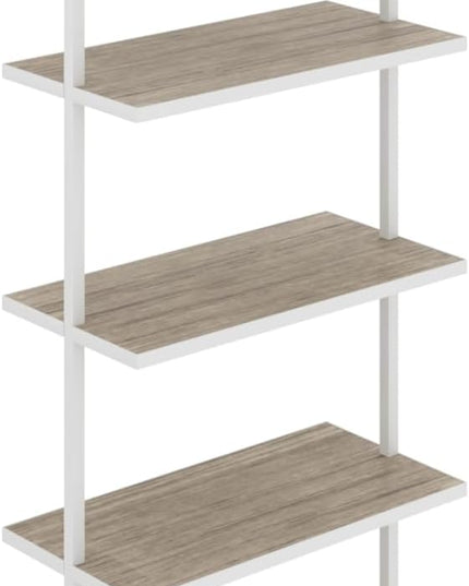 Nathan James Theo 5-Shelf Modern Bookcase, Open Wall Mount Ladder Bookshelf with Industrial Metal Frame, Gray Oak Wood/White - LeafyLoom