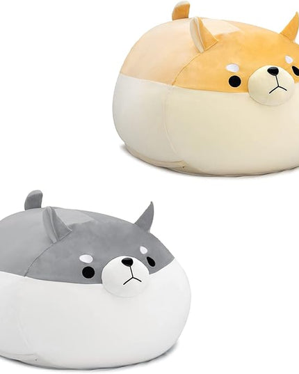 Stuffed Animal Storage Bean Bag Chair Cover for Kids Grey Shiba Inu Dog Bean Bag Chair for Girls X-Large Size Toy Organizer Cover Only Without Filling - LeafyLoom