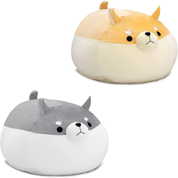 Stuffed Animal Storage Bean Bag Chair Cover for Kids Grey Shiba Inu Dog Bean Bag Chair for Girls XX-Large Size Toy Organizer Cover Only Without Filling - LeafyLoom