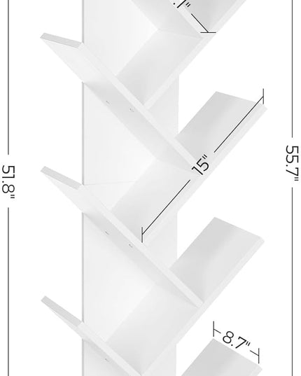 VASAGLE Tree Bookshelf, 9-Tier Bookcase, Large Bookshelf, Space-Saving Corner Shelf, Book Tree, Holds Books, CDs, Games, for Bedroom, Living Room, Home Office, Cloud White ULBC11WTV1 - LeafyLoom