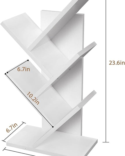 Topfurny Tree Bookshelf, 4-Tier Book Storage Organizer Shelves Floor Standing Bookcase, Wood Storage Rack for Office Home School Shelf Display for Cd/Magazine/Book -White - LeafyLoom