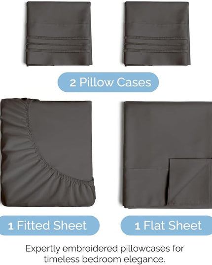 Cal King Size 4 Piece Sheet Set - Comfy Breathable & Cooling Sheets - Hotel Luxury Bed Sheets for Women & Men - Deep Pockets, Easy-Fit, Soft & Wrinkle Free Sheets - Charcoal Oeko-Tex Bed Sheet Set - LeafyLoom