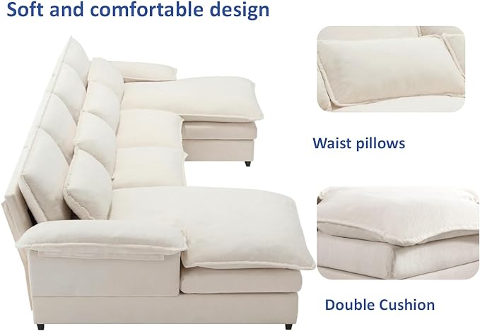 Symmetrical U Shaped Modular Sectional Sofa Cloud Couch, 6 Seater Oversized Convertible Sleeper Couch with Double Chaise & Memory Foam, Deep Seat Corner Sofa&Couches for Living Room Office - LeafyLoom