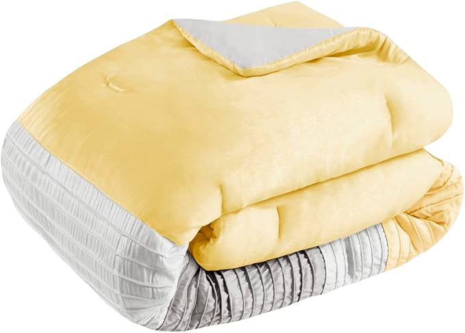Madison Park Amherst Faux Silk Comforter Set-Casual Contemporary Design All Season Down Alternative Bedding,Matching Shams, Bedskirt,Decorative Pillows,Cal King(104'x92'),Yellow,7 Piece (MP10-2450) - LeafyLoom