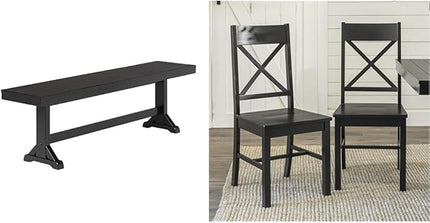Walker Edison 3 Person Modern Farmhouse Wood Armless Kitchen Table Set Dining Chairs, 60 Inch, Black & Modern Farmhouse Wood X-Back Armless Dining Chairs Kitchen, Set of 2, Black - LeafyLoom