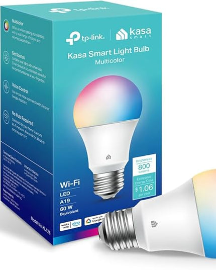 New Kasa Smart Bulb, Full Color Changing Dimmable Smart WiFi Light Bulb Compatible with Alexa and Google Home, A19, 9W 800 Lumens,2.4Ghz only, No Hub Required, 1-Pack (KL125), Multicolor KasaSmartbyTP-Link