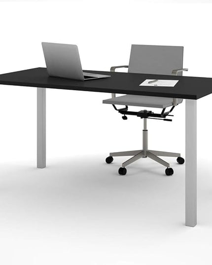 BESTAR Universel Table Desk with Square Metal Legs, 30 x 60, Black - LeafyLoom
