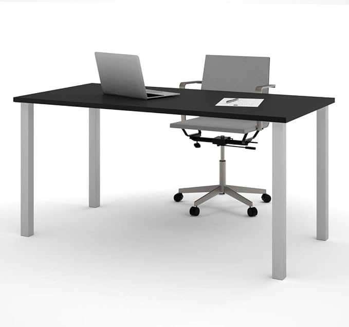BESTAR Universel Table Desk with Square Metal Legs, 30 x 60, Black - LeafyLoom