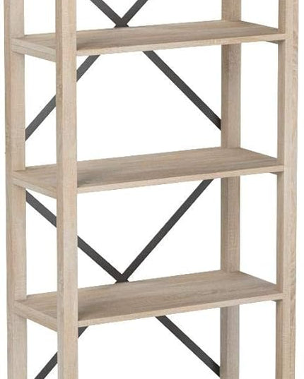 Walker Edison,4 shelves Andersen Urban Industrial Metal X Back Bookshelf, 64 Inch, White Oak - LeafyLoom