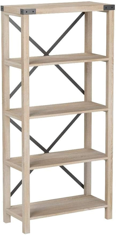 Walker Edison,4 shelves Andersen Urban Industrial Metal X Back Bookshelf, 64 Inch, White Oak - LeafyLoom