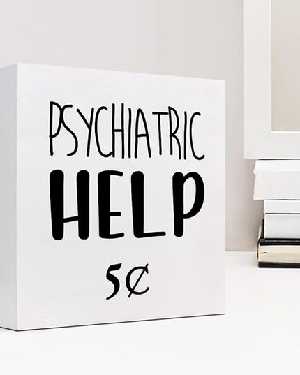 Help 5 Cents Wood Box Sign Decor Desk Sign,Funny Mental Health Quotes Wooden Box Block Sign for Home Office Shelf Table Decor Decorations - LeafyLoom
