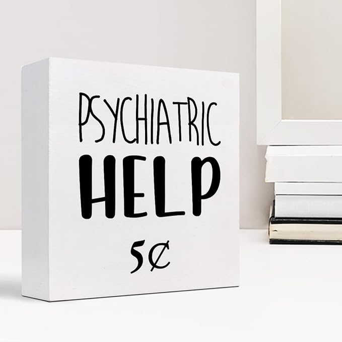 Help 5 Cents Wood Box Sign Decor Desk Sign,Funny Mental Health Quotes Wooden Box Block Sign for Home Office Shelf Table Decor Decorations - LeafyLoom