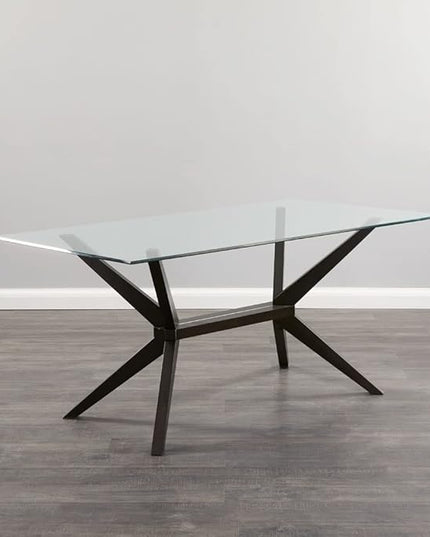 Uptown Club Glass Dining Table with Versatile Rectangular Designs, Tempered Surfaces, and Sturdy Bases for Modern Homes, Seats 4 to 8 People, Elegant Statement Piece, 63" x 36" Espresso - LeafyLoom